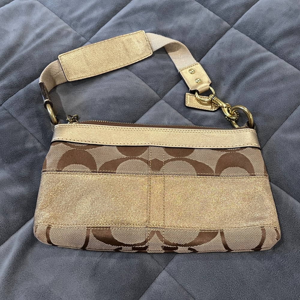 Coach Tan and Gold Shoulder Bag